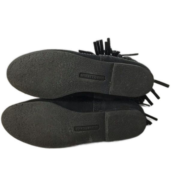 Minnetonka Suede Leather 3-Layer Fringe Boot Black Size 5 New - Picture 6 of 7